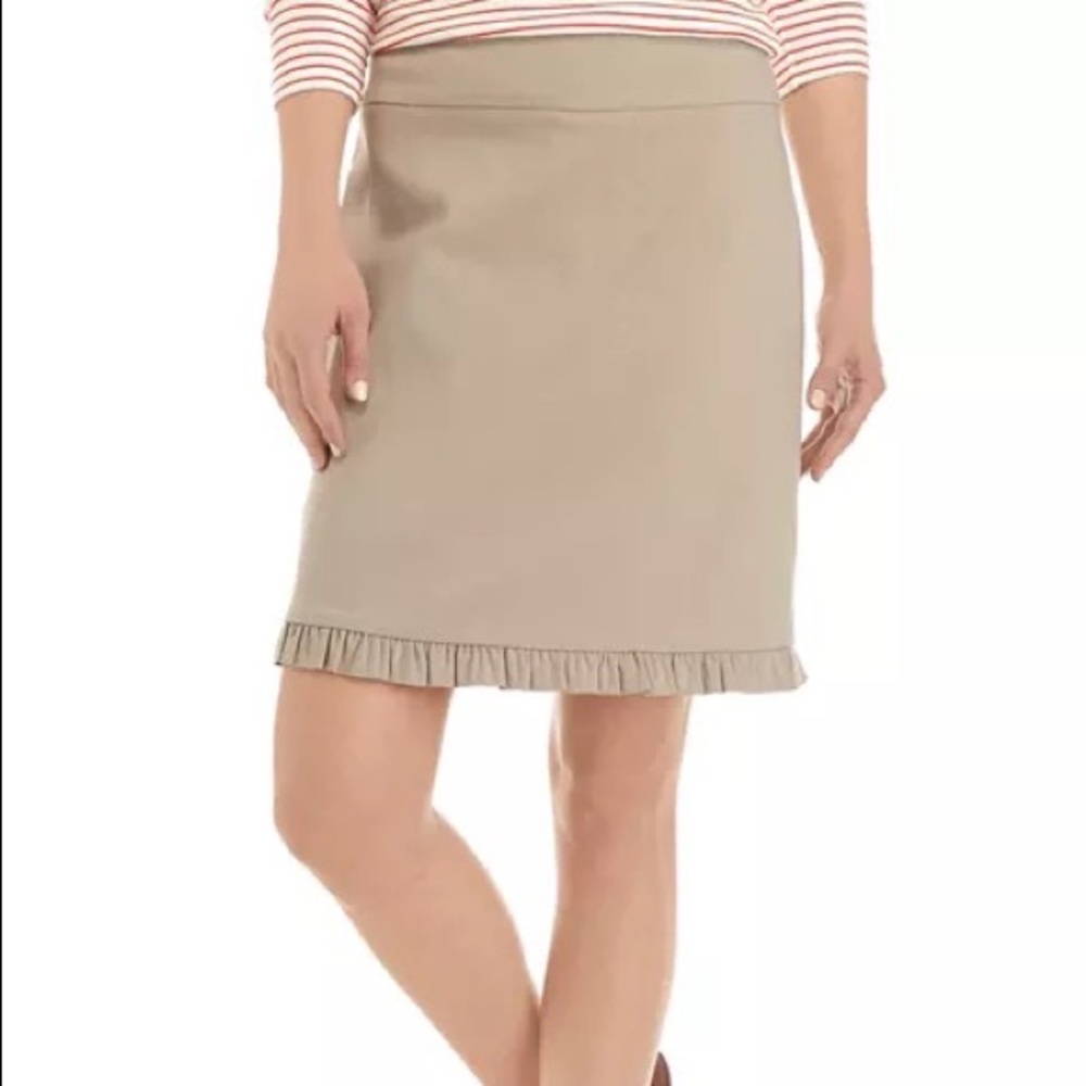 Kim Rogers Khaki Ruffle Pencil Skirt with Built-In Shorts – Size 6, EUC